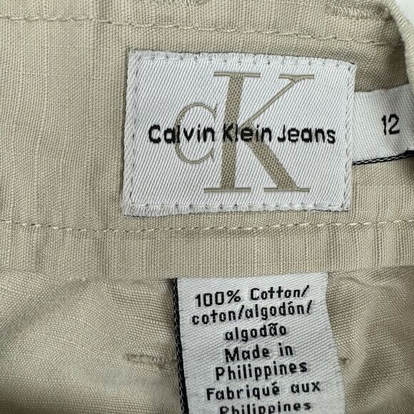 Calvin Klein Jeans Cropped Pants Cream Beige Khaki Cotton Size 12 - Picture 2 of 12
